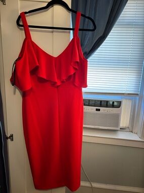 RACHEL Rachel Roy Red Ruffle-Front Midi Dress